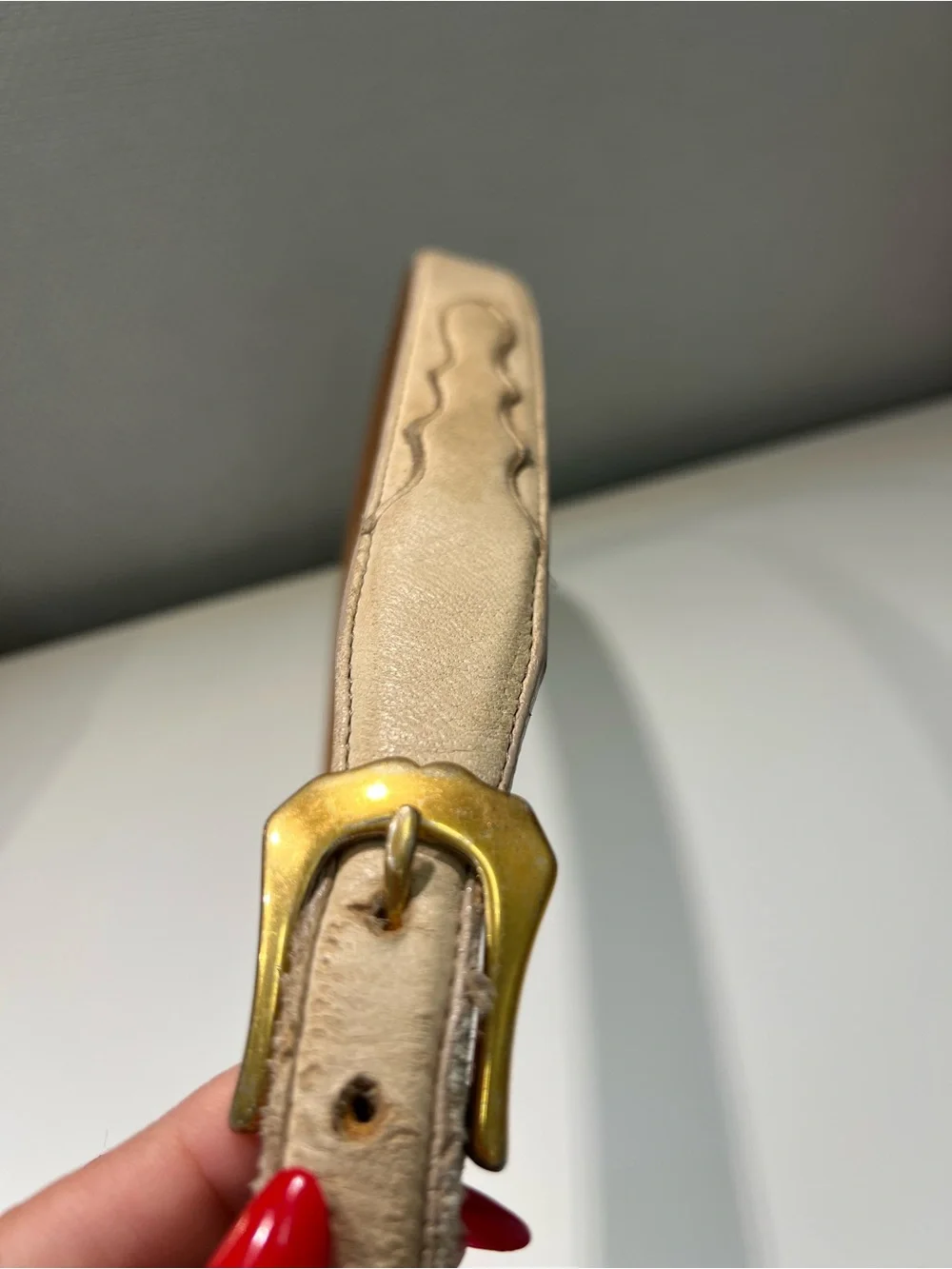 Justin Belt Size 40 Beige Top Grain Cowhide Vintage Made USA Western